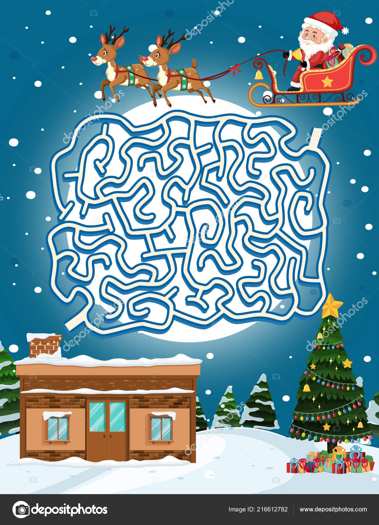 Papai Noel Labirinto Jogo Modelo Ilustração imagem vetorial de brgfx©  216612782